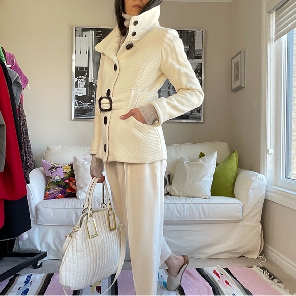 Soia&Kyo wool blend cream rib texture belted fitted coat - Picture 3 of 17